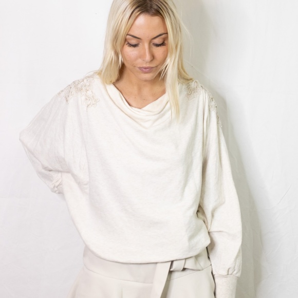 Meadow Rue Cream Floral Lace Back Sweater - Picture 2 of 8